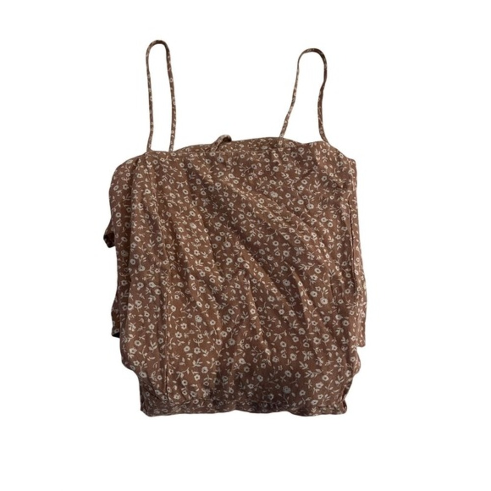 Attard State Brown Floral Smocked Mini Dress Spaghetti Straps Made in USA XS - Picture 3 of 6